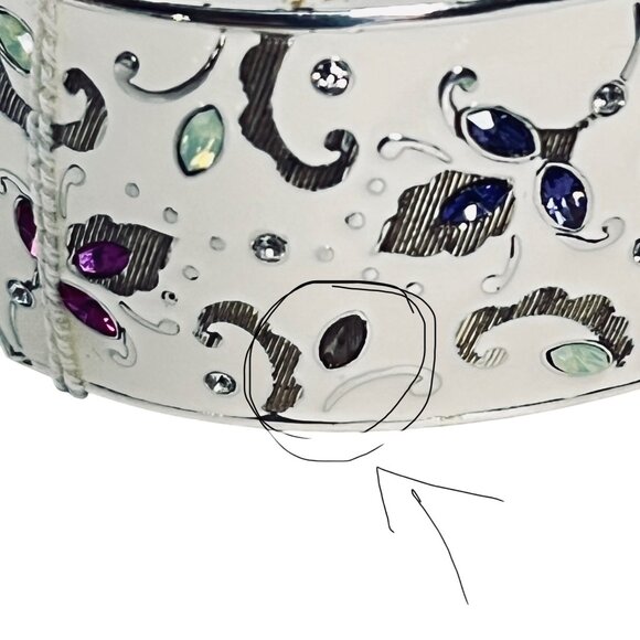 Brighton White Enamel W/ Pastel Rhinestone Flowers Hinged Bangle Bracelet (5969) - Picture 7 of 7